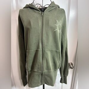 Offline By Aerie Green Zip-Up Hoodie with Sun Design-UNISEX.‎